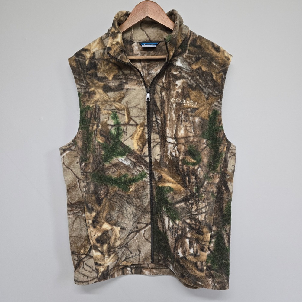 Columbia PHG Fleece Vest Mens Medium Brown Camo Zip Up Gorpcore Hunting